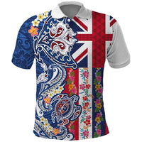 Hawaiian Manta Ray and Turtle Tribal Tattoo Polo Shirt With Hawaii Flag and Flowers LT03 Multicolor - Polynesian Pride