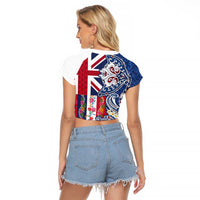 Hawaiian Manta Ray and Turtle Tribal Tattoo Raglan Cropped T Shirt With Hawaii Flag and Flowers LT03 - Polynesian Pride