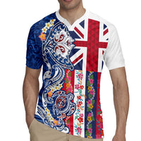 Hawaiian Manta Ray and Turtle Tribal Tattoo Rugby Jersey With Hawaii Flag and Flowers LT03 - Polynesian Pride
