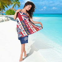 Hawaiian Manta Ray and Turtle Tribal Tattoo Sarong With Hawaii Flag and Flowers