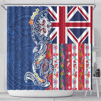 Hawaiian Manta Ray and Turtle Tribal Tattoo Shower Curtain With Hawaii Flag and Flowers LT03 - Polynesian Pride