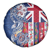 Hawaiian Manta Ray and Turtle Tribal Tattoo Spare Tire Cover With Hawaii Flag and Flowers LT03 - Polynesian Pride