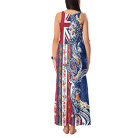 Hawaiian Manta Ray and Turtle Tribal Tattoo Tank Maxi Dress With Hawaii Flag and Flowers LT03 - Polynesian Pride