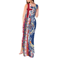 Hawaiian Manta Ray and Turtle Tribal Tattoo Tank Maxi Dress With Hawaii Flag and Flowers LT03 - Polynesian Pride