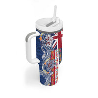 Hawaiian Manta Ray and Turtle Tribal Tattoo Tumbler With Handle With Hawaii Flag and Flowers LT03 - Polynesian Pride