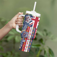 Hawaiian Manta Ray and Turtle Tribal Tattoo Tumbler With Handle With Hawaii Flag and Flowers LT03 - Polynesian Pride