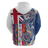 Hawaiian Manta Ray and Turtle Tribal Tattoo Zip Hoodie With Hawaii Flag and Flowers LT03 - Polynesian Pride