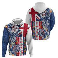 Hawaiian Manta Ray and Turtle Tribal Tattoo Zip Hoodie With Hawaii Flag and Flowers LT03 - Polynesian Pride