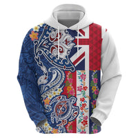 Hawaiian Manta Ray and Turtle Tribal Tattoo Zip Hoodie With Hawaii Flag and Flowers LT03 - Polynesian Pride