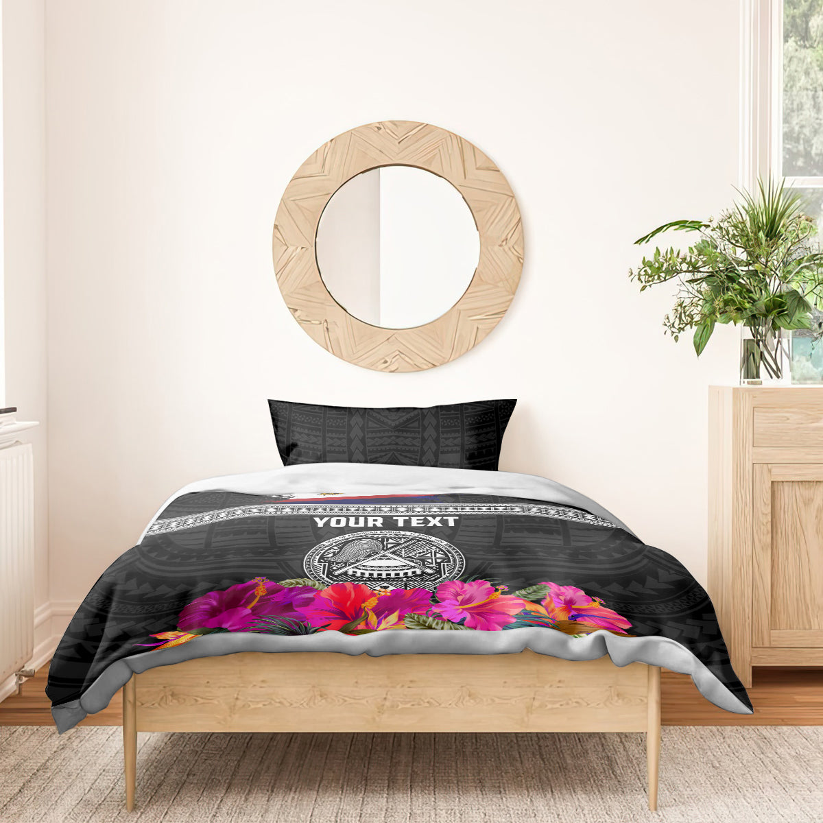 Personalized American Samoa Flag Day Bedding Set Tanoa and Fue mix Hibiscus Flower Polynesian Pattern