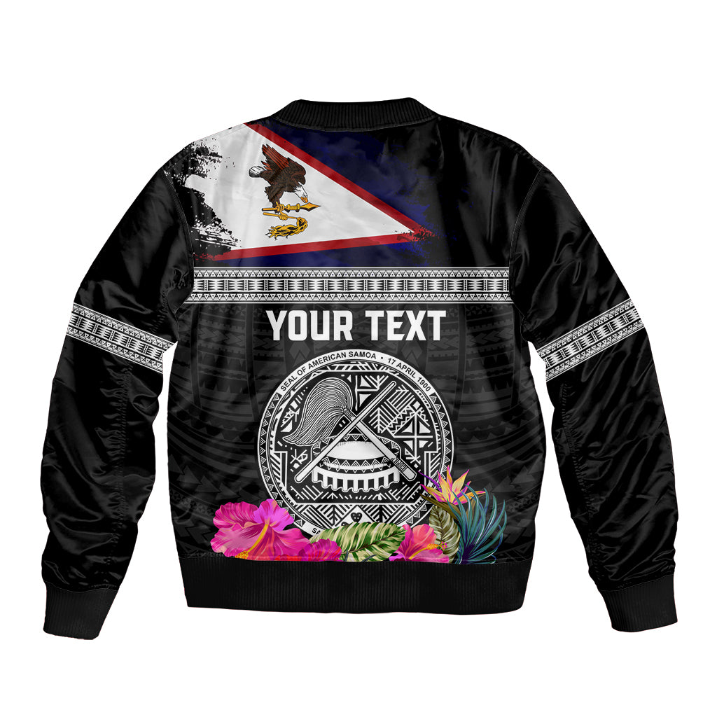 Personalized American Samoa Flag Day Bomber Jacket Tanoa and Fue mix Hibiscus Flower Polynesian Pattern