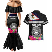 Personalized American Samoa Flag Day Couples Matching Mermaid Dress and Hawaiian Shirt Tanoa and Fue mix Hibiscus Flower Polynesian Pattern LT03 - Polynesian Pride