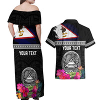Personalized American Samoa Flag Day Couples Matching Off Shoulder Maxi Dress and Hawaiian Shirt Tanoa and Fue mix Hibiscus Flower Polynesian Pattern LT03 - Polynesian Pride