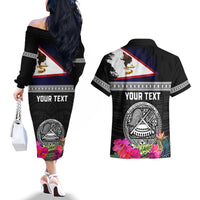 Personalized American Samoa Flag Day Couples Matching Off The Shoulder Long Sleeve Dress and Hawaiian Shirt Tanoa and Fue mix Hibiscus Flower Polynesian Pattern LT03 - Polynesian Pride