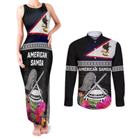 Personalized American Samoa Flag Day Couples Matching Tank Maxi Dress and Long Sleeve Button Shirt Tanoa and Fue mix Hibiscus Flower Polynesian Pattern LT03 Black - Polynesian Pride