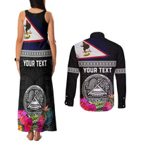 Personalized American Samoa Flag Day Couples Matching Tank Maxi Dress and Long Sleeve Button Shirt Tanoa and Fue mix Hibiscus Flower Polynesian Pattern LT03 - Polynesian Pride