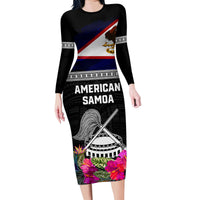 Personalized American Samoa Flag Day Family Matching Long Sleeve Bodycon Dress and Hawaiian Shirt Tanoa and Fue mix Hibiscus Flower Polynesian Pattern LT03 Mom's Dress Black - Polynesian Pride