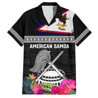 Personalized American Samoa Flag Day Family Matching Off Shoulder Maxi Dress and Hawaiian Shirt Tanoa and Fue mix Hibiscus Flower Polynesian Pattern LT03 Dad's Shirt - Short Sleeve Black - Polynesian Pride
