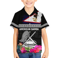 Personalized American Samoa Flag Day Family Matching Off Shoulder Short Dress and Hawaiian Shirt Tanoa and Fue mix Hibiscus Flower Polynesian Pattern LT03 Son's Shirt Black - Polynesian Pride