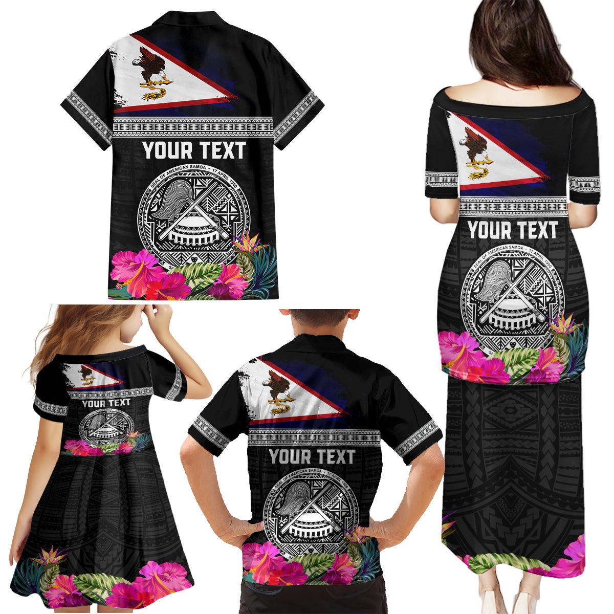 Personalized American Samoa Flag Day Family Matching Puletasi and Hawaiian Shirt Tanoa and Fue mix Hibiscus Flower Polynesian Pattern LT03 - Polynesian Pride