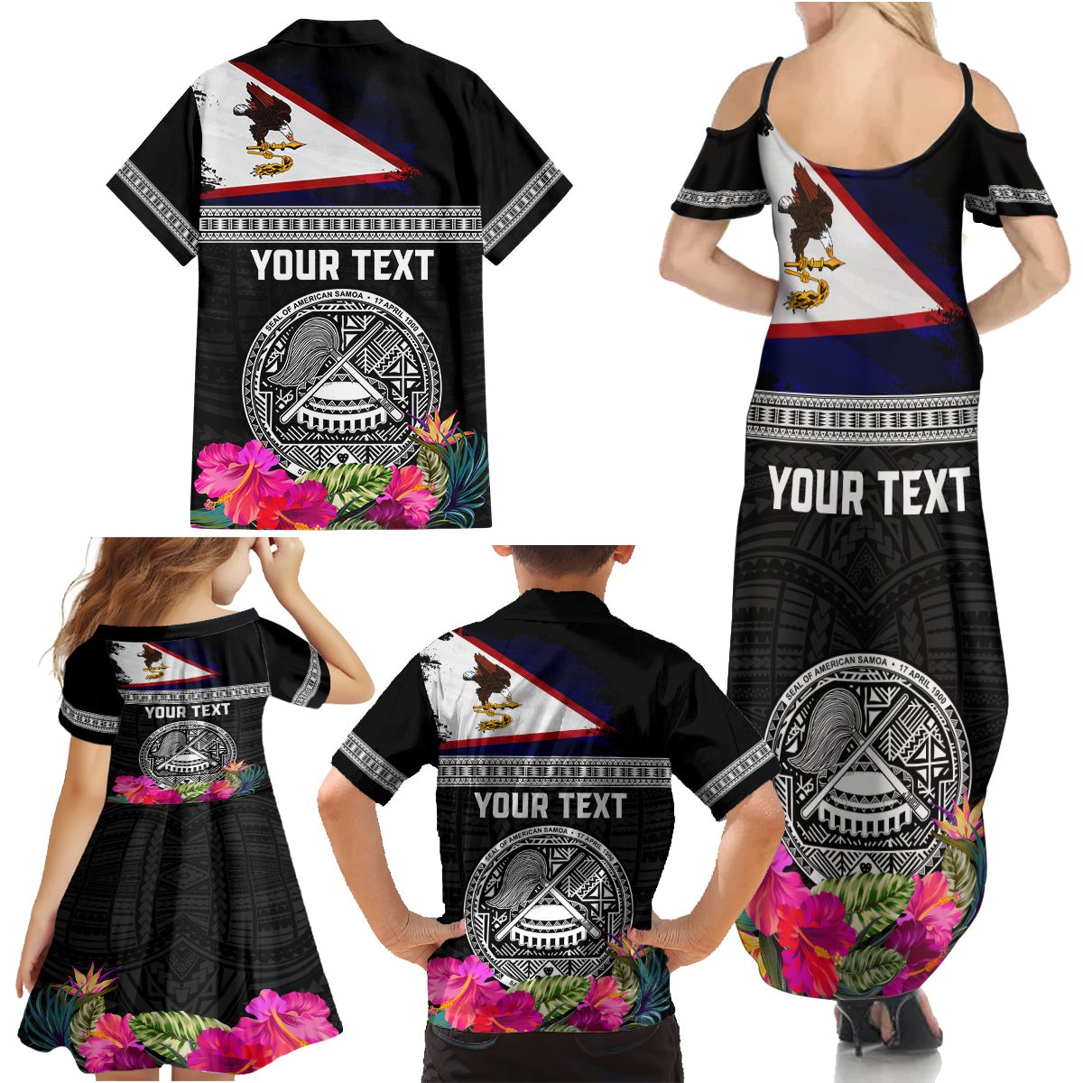 Personalized American Samoa Flag Day Family Matching Summer Maxi Dress and Hawaiian Shirt Tanoa and Fue mix Hibiscus Flower Polynesian Pattern LT03 - Polynesian Pride