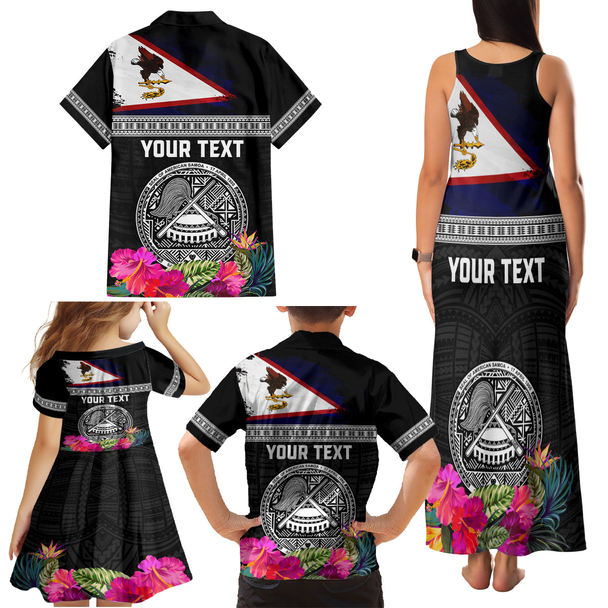 Personalized American Samoa Flag Day Family Matching Tank Maxi Dress and Hawaiian Shirt Tanoa and Fue mix Hibiscus Flower Polynesian Pattern LT03 - Polynesian Pride