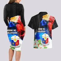 Philippines Independence Day Couples Matching Long Sleeve Bodycon Dress and Hawaiian Shirt Philippines Eagle and Sampaguita Jasmine Yakan Tribal LT03 - Polynesian Pride