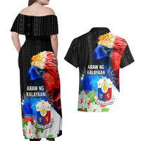 Philippines Independence Day Couples Matching Off Shoulder Maxi Dress and Hawaiian Shirt Philippines Eagle and Sampaguita Jasmine Yakan Tribal LT03 - Polynesian Pride