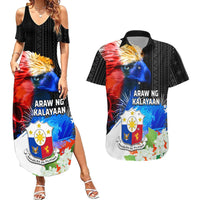 Philippines Independence Day Couples Matching Summer Maxi Dress and Hawaiian Shirt Philippines Eagle and Sampaguita Jasmine Yakan Tribal LT03 Black - Polynesian Pride