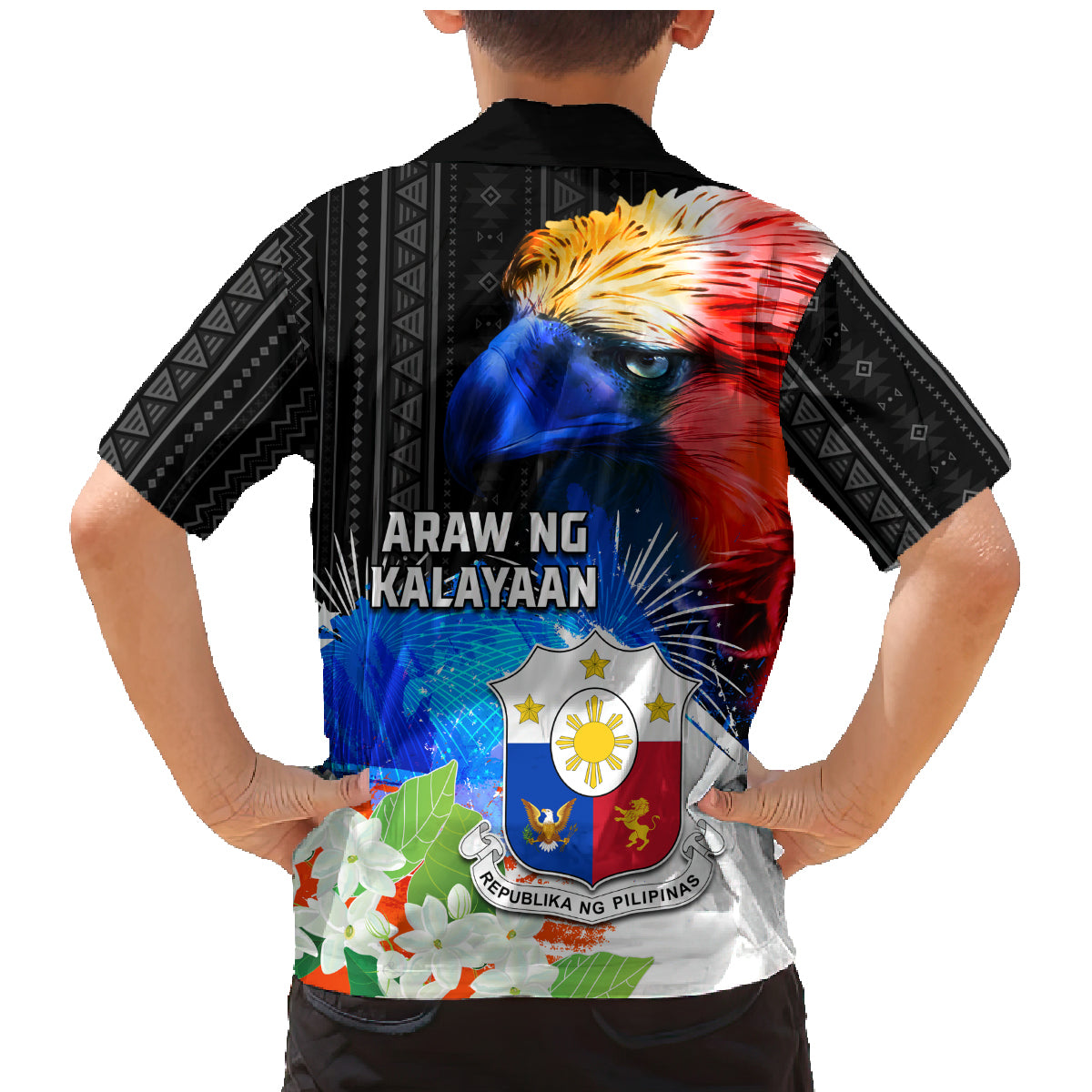 Philippines Independence Day Family Matching Mermaid Dress and Hawaiian Shirt Philippines Eagle and Sampaguita Jasmine Yakan Tribal LT03 - Polynesian Pride