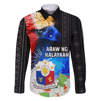 Philippines Independence Day Family Matching Mermaid Dress and Hawaiian Shirt Philippines Eagle and Sampaguita Jasmine Yakan Tribal LT03 Dad's Shirt - Long Sleeve Black - Polynesian Pride