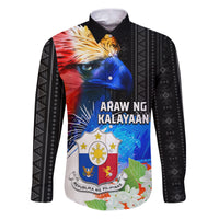 Philippines Independence Day Family Matching Puletasi and Hawaiian Shirt Philippines Eagle and Sampaguita Jasmine Yakan Tribal LT03 Dad's Shirt - Long Sleeve Black - Polynesian Pride