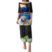 Philippines Independence Day Family Matching Puletasi and Hawaiian Shirt Philippines Eagle and Sampaguita Jasmine Yakan Tribal LT03 Mom's Dress Black - Polynesian Pride