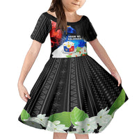 Philippines Independence Day Family Matching Short Sleeve Bodycon Dress and Hawaiian Shirt Philippines Eagle and Sampaguita Jasmine Yakan Tribal LT03 Daughter's Dress Black - Polynesian Pride