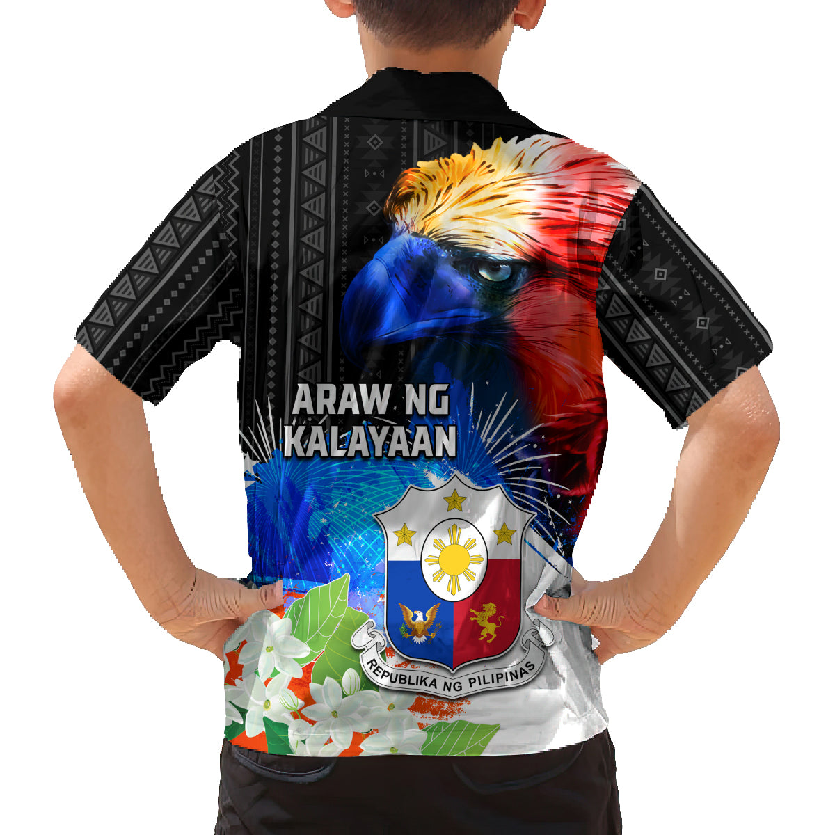 Philippines Independence Day Family Matching Summer Maxi Dress and Hawaiian Shirt Philippines Eagle and Sampaguita Jasmine Yakan Tribal LT03 - Polynesian Pride