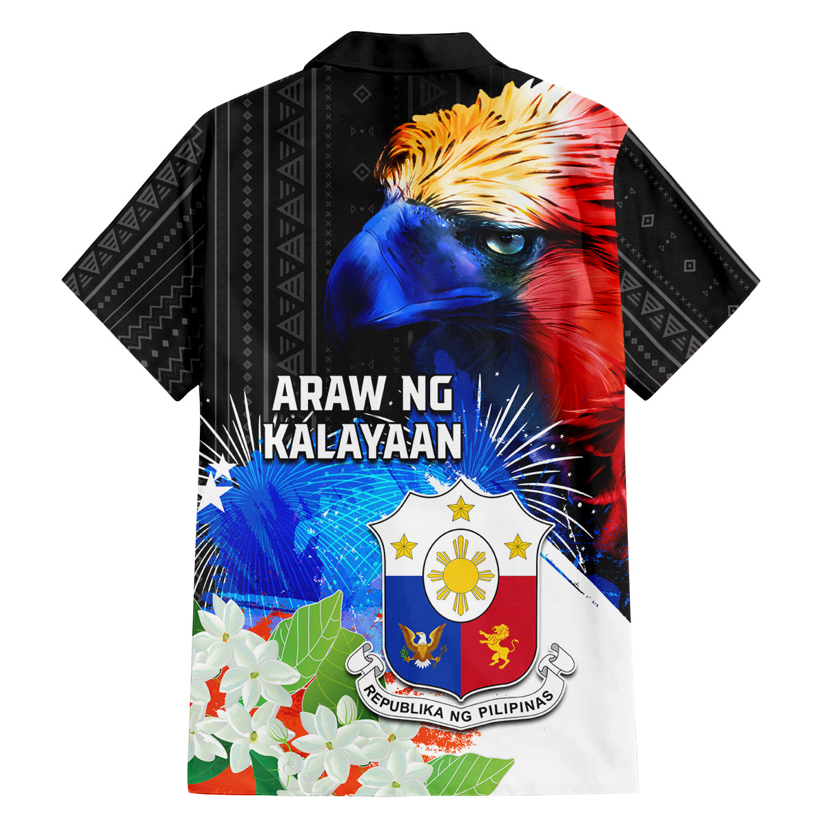 Philippines Independence Day Family Matching Summer Maxi Dress and Hawaiian Shirt Philippines Eagle and Sampaguita Jasmine Yakan Tribal LT03 - Polynesian Pride
