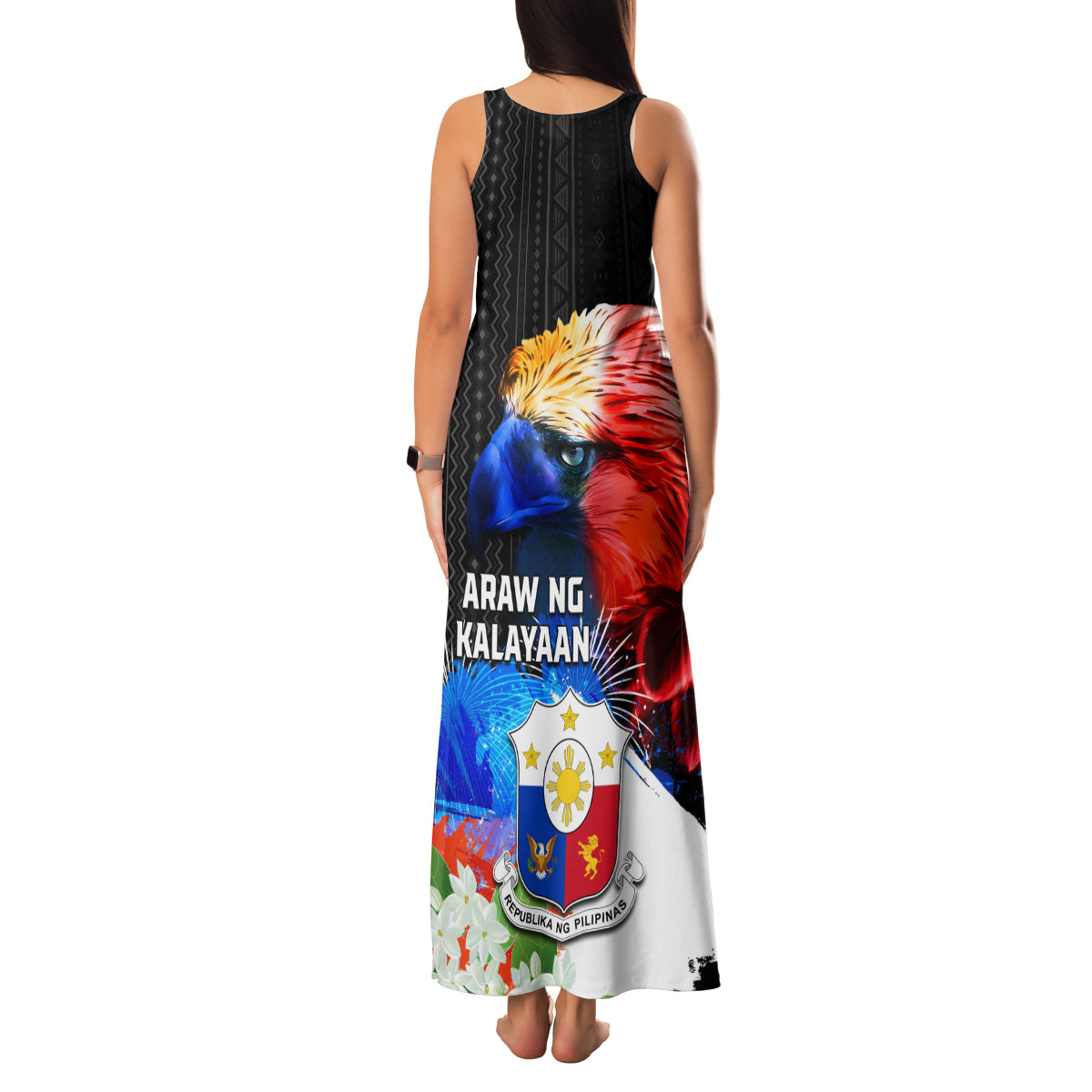 Philippines Independence Day Family Matching Tank Maxi Dress and Hawaiian Shirt Philippines Eagle and Sampaguita Jasmine Yakan Tribal LT03 - Polynesian Pride
