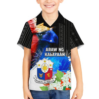 Philippines Independence Day Family Matching Tank Maxi Dress and Hawaiian Shirt Philippines Eagle and Sampaguita Jasmine Yakan Tribal LT03 Son's Shirt Black - Polynesian Pride