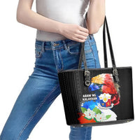 Philippines Independence Day Leather Tote Bag Philippines Eagle and Sampaguita Jasmine Yakan Tribal