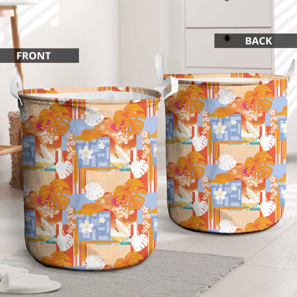 Hawaiian and Japanese Culture Together Laundry Basket Palaka Japanese Art and Tropical Motif Tribal Patchwork LT03 - Polynesian Pride