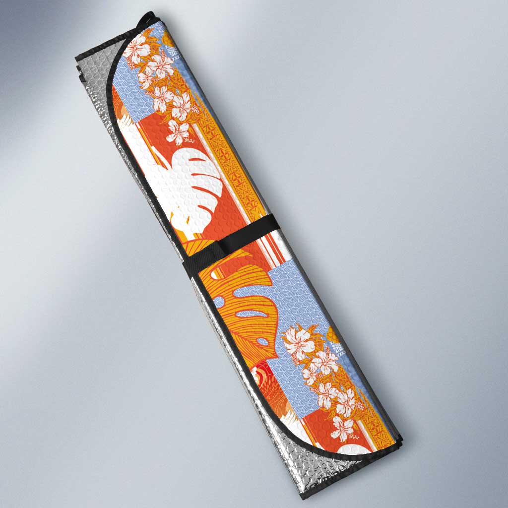 Hawaiian and Japanese Culture Together Auto Sun Shade Palaka Japanese Art and Tropical Motif Tribal Patchwork LT03 - Polynesian Pride