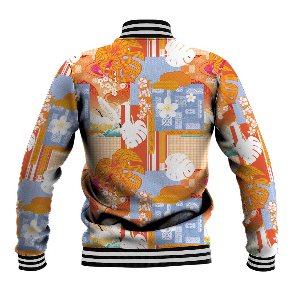 Hawaiian and Japanese Culture Together Baseball Jacket Palaka Japanese Art and Tropical Motif Tribal Patchwork LT03 - Polynesian Pride