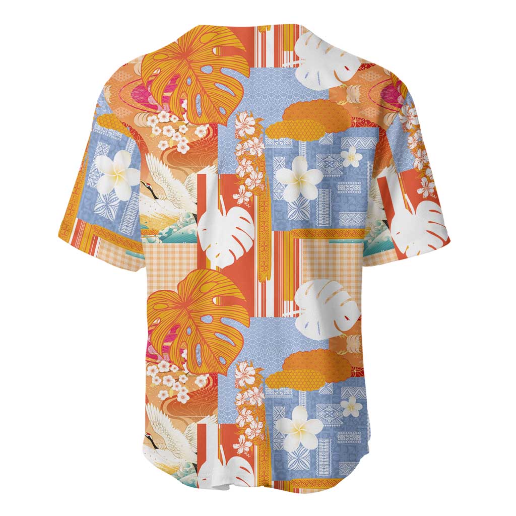 Hawaiian and Japanese Culture Together Baseball Jersey Palaka Japanese Art and Tropical Motif Tribal Patchwork LT03 - Polynesian Pride