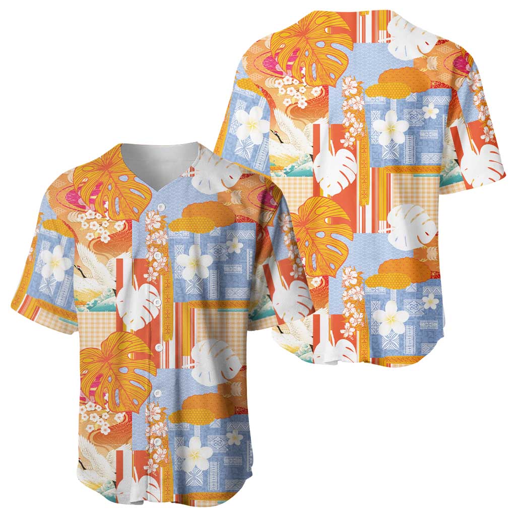 Hawaiian and Japanese Culture Together Baseball Jersey Palaka Japanese Art and Tropical Motif Tribal Patchwork LT03 - Polynesian Pride