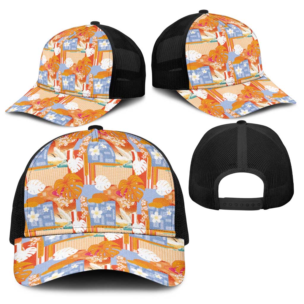 Hawaiian and Japanese Culture Together Baseball Net Cap Palaka Japanese Art and Tropical Motif Tribal Patchwork LT03 - Polynesian Pride