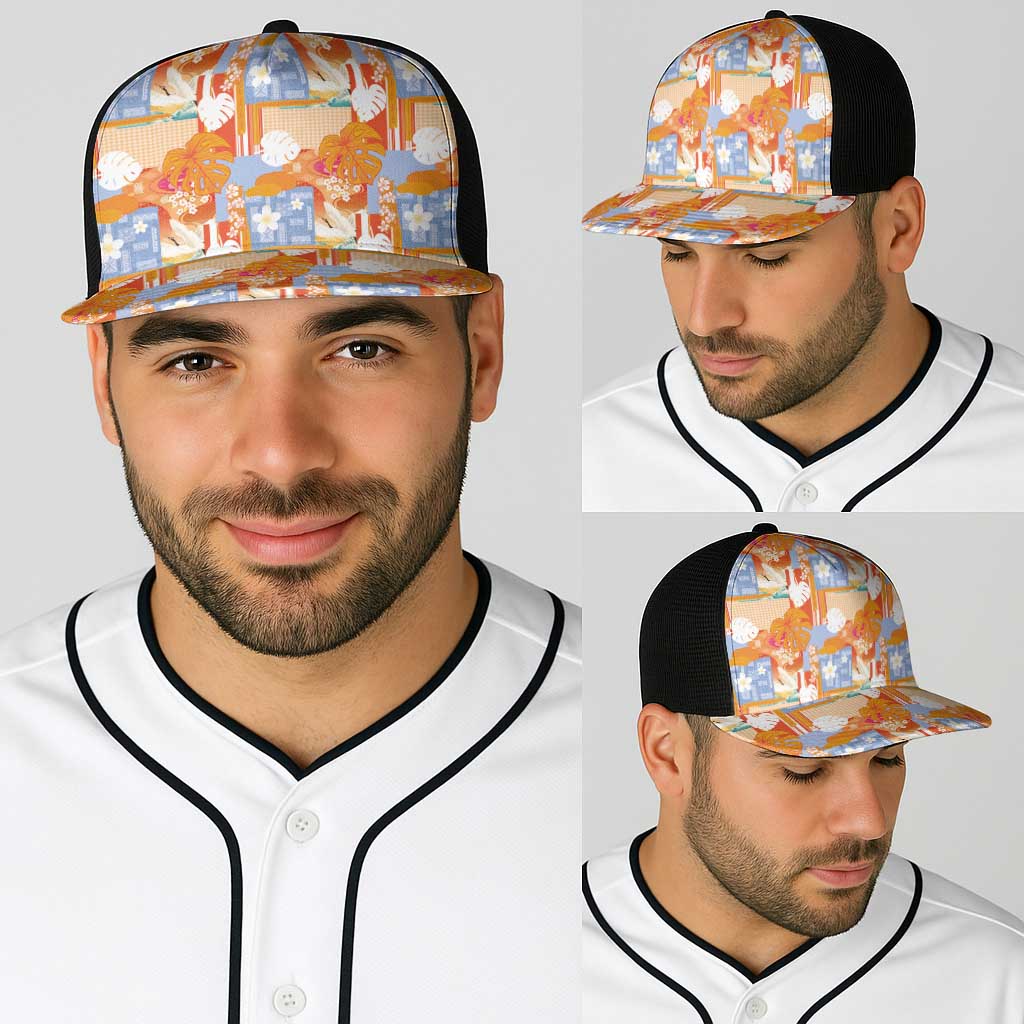 Hawaiian and Japanese Culture Together Baseball Net Cap Palaka Japanese Art and Tropical Motif Tribal Patchwork LT03 - Polynesian Pride