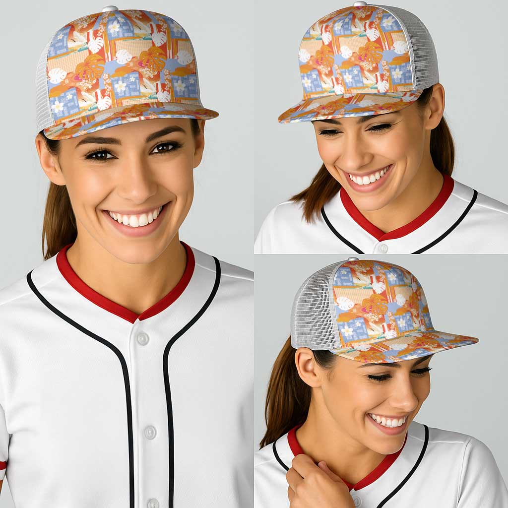 Hawaiian and Japanese Culture Together Baseball Net Cap Palaka Japanese Art and Tropical Motif Tribal Patchwork LT03 - Polynesian Pride
