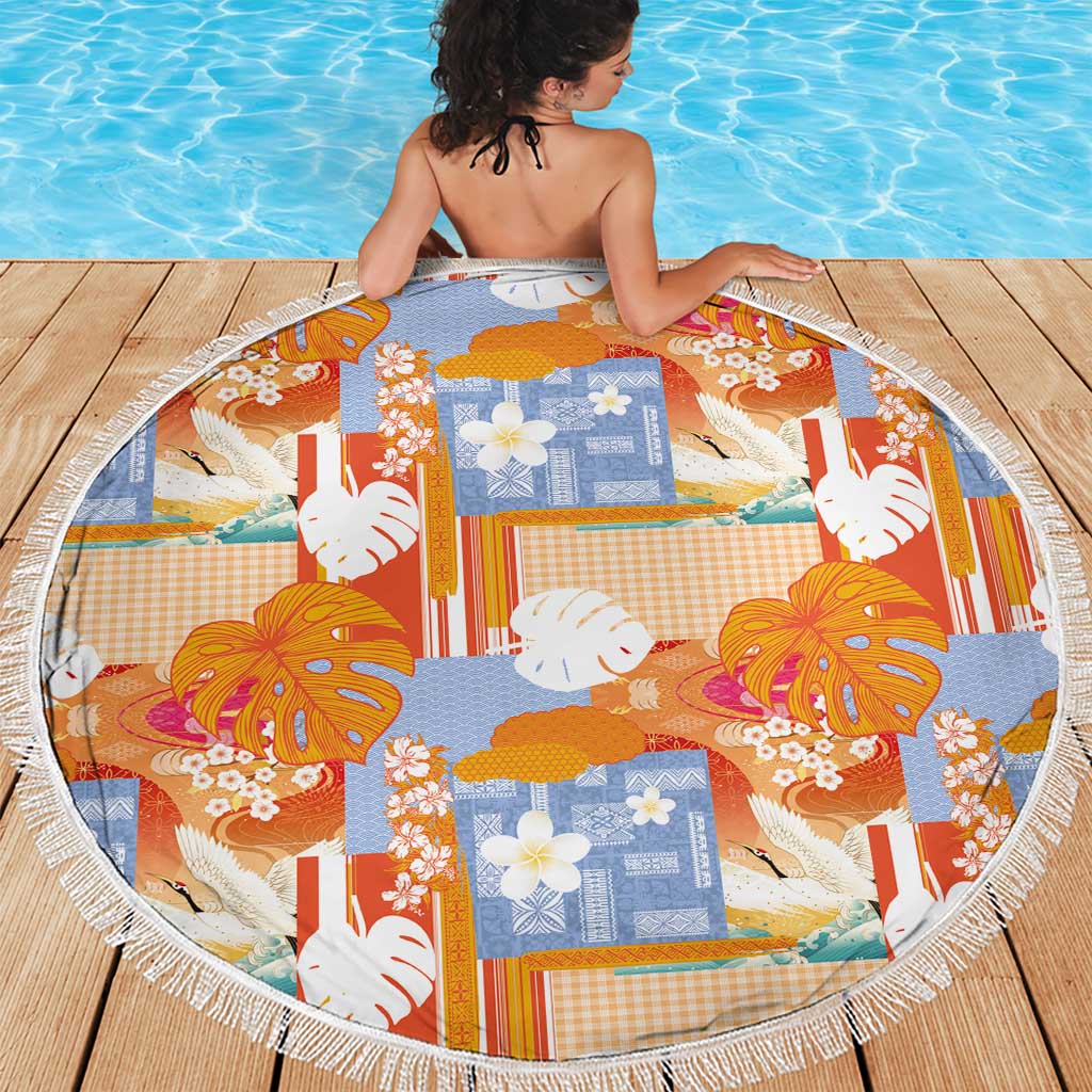 Hawaiian and Japanese Culture Together Beach Blanket Palaka Japanese Art and Tropical Motif Tribal Patchwork LT03 - Polynesian Pride