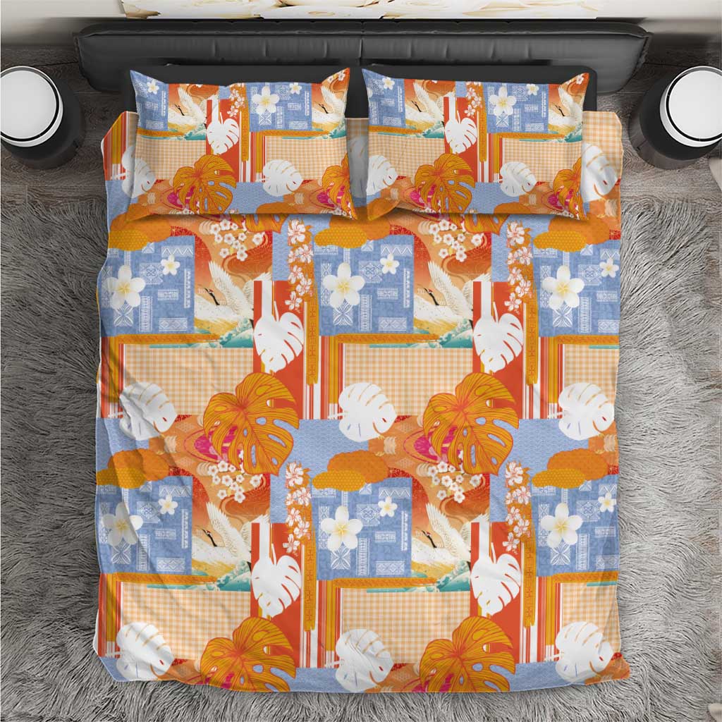 Hawaiian and Japanese Culture Together Bedding Set Palaka Japanese Art and Tropical Motif Tribal Patchwork LT03 Multicolor - Polynesian Pride