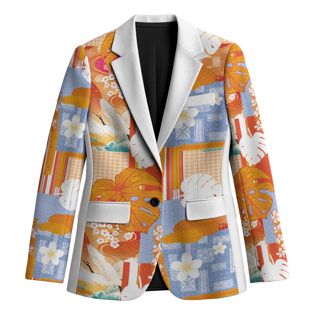 Hawaiian and Japanese Culture Together Blazer Palaka Japanese Art and Tropical Motif Tribal Patchwork
